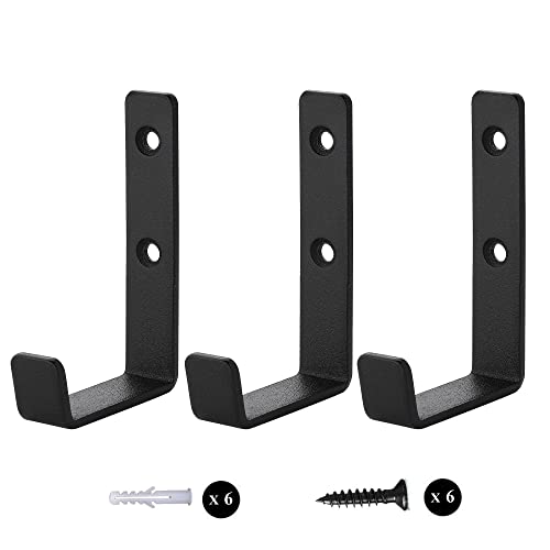 MANMILAI Towel Hooks Heavy Duty Black Wall Hooks Super Thick Pure Metal, Double Hole Screw Installation, Never Fall Off, Hanger for Clothes Key(3 Matte Black)