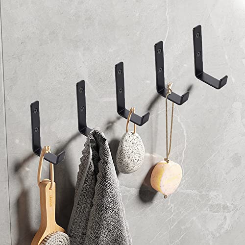 MANMILAI Towel Hooks Heavy Duty Black Wall Hooks Super Thick Pure Metal, Double Hole Screw Installation, Never Fall Off, Hanger for Clothes Key(3 Matte Black)