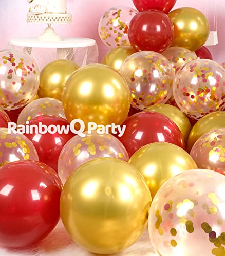 RainbowQ Party Metallic Shiny Red and Gold Balloons 12 Inch 68PCS Red Gold Confetti Balloons Latex Helium Balloon Set for Graduation Anniversary Wedding Birthday Party Decorations