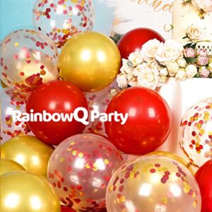 RainbowQ Party Metallic Shiny Red and Gold Balloons 12 Inch 68PCS Red Gold Confetti Balloons Latex Helium Balloon Set for Graduation Anniversary Wedding Birthday Party Decorations