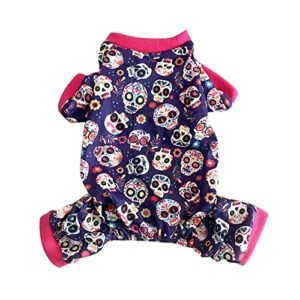 gittcoll anelekor halloween dog jumpsuit skull pet pajamas for small medium dogs warm puppy onesie cozy winter clothes pet costume apparel for cats (skeleton, small)