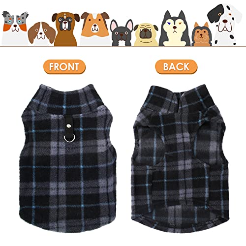 Geyoga Fleece Vest Dog Sweater Set of 4 Buffalo Plaid Dog Pullover Warm Jacket Winter Pet Clothes with Leash Ring for Small Dog Cat (Small)