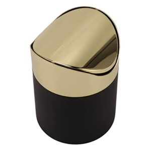 Fdit Mini Countertop Trash Can, Stainless Steel Desktop Trash Can Table Trash Can Household Mini Trash Basket Clamshell Paper Basket with Gold Lid