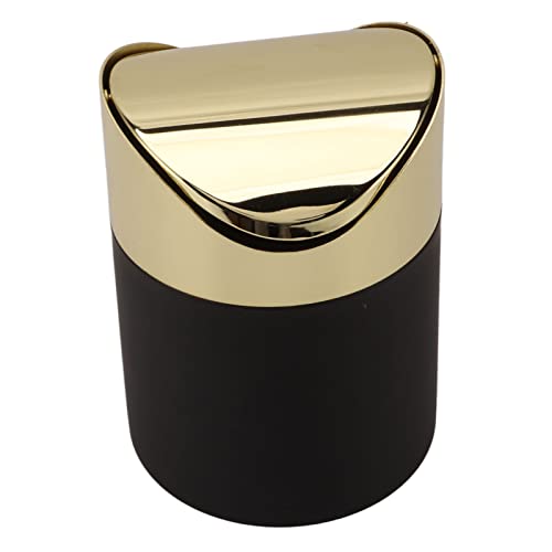 Fdit Mini Countertop Trash Can, Stainless Steel Desktop Trash Can Table Trash Can Household Mini Trash Basket Clamshell Paper Basket with Gold Lid