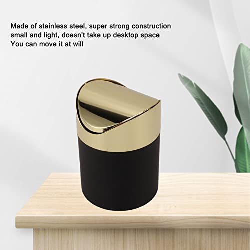 Fdit Mini Countertop Trash Can, Stainless Steel Desktop Trash Can Table Trash Can Household Mini Trash Basket Clamshell Paper Basket with Gold Lid