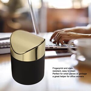 Fdit Mini Countertop Trash Can, Stainless Steel Desktop Trash Can Table Trash Can Household Mini Trash Basket Clamshell Paper Basket with Gold Lid