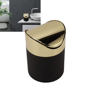 Fdit Mini Countertop Trash Can, Stainless Steel Desktop Trash Can Table Trash Can Household Mini Trash Basket Clamshell Paper Basket with Gold Lid