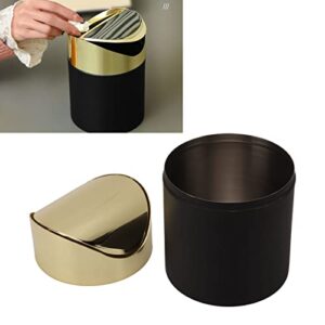 Fdit Mini Countertop Trash Can, Stainless Steel Desktop Trash Can Table Trash Can Household Mini Trash Basket Clamshell Paper Basket with Gold Lid