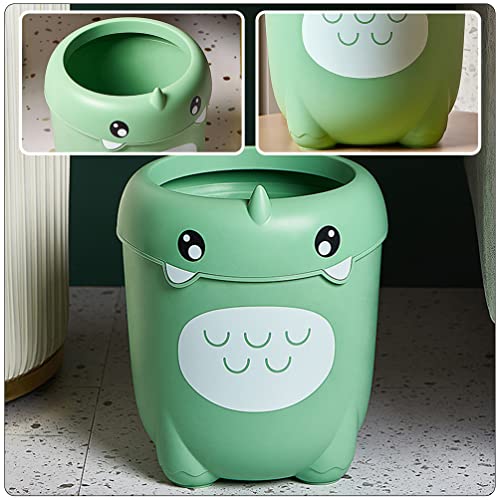 FOMIYES Plastic Garbage Can Dinosaur Trash Can Cartoon Garbage Bin Waterproof Wastebasket Garbage Waste Basket with Pressure Ring for Home Kitchen Bathroom Light Green