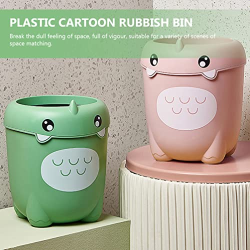 FOMIYES Plastic Garbage Can Dinosaur Trash Can Cartoon Garbage Bin Waterproof Wastebasket Garbage Waste Basket with Pressure Ring for Home Kitchen Bathroom Light Green