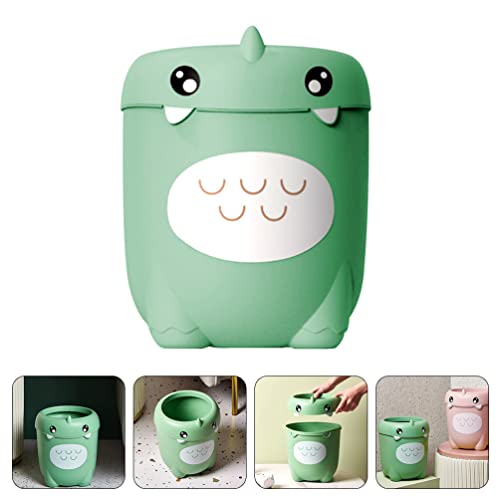 FOMIYES Plastic Garbage Can Dinosaur Trash Can Cartoon Garbage Bin Waterproof Wastebasket Garbage Waste Basket with Pressure Ring for Home Kitchen Bathroom Light Green