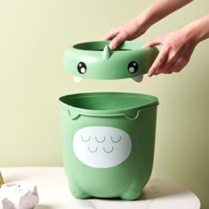 FOMIYES Plastic Garbage Can Dinosaur Trash Can Cartoon Garbage Bin Waterproof Wastebasket Garbage Waste Basket with Pressure Ring for Home Kitchen Bathroom Light Green