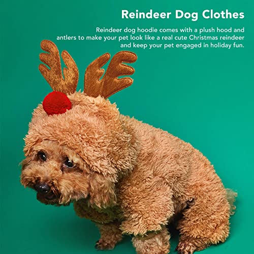 Dog Winter Clothes,Pet Reindeer Cosplay Dog Cat Costume Reindeer Dog Hoodie Funny Pet Elk Cosplay Costume Puppy Fleece Outfits Warm Hoodie XL