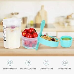 26 oz Breakfast On the Go Cups,Take and Go Yogurt Cup with Topping Cereal Cup with Fork,Leak-proof Overnight Oats or Oatmeal Container Jar,Portable Reusable Yogurt Snack Parfait Containers(Green)