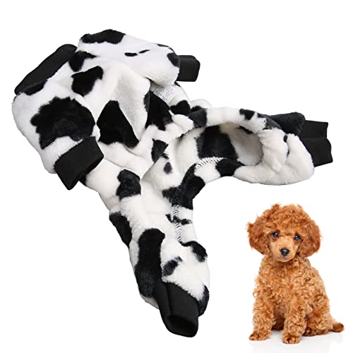 Winter Dog Pajamas Cute Milk Cow Polyester Cotton Dog Hoodie Plush Puppy Clothes Soft Pet Jumpsuit Winter Coat S
