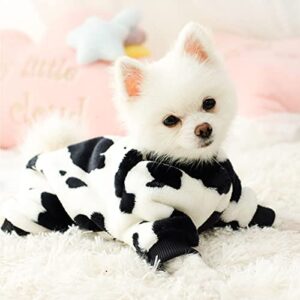 Winter Dog Pajamas Cute Milk Cow Polyester Cotton Dog Hoodie Plush Puppy Clothes Soft Pet Jumpsuit Winter Coat S