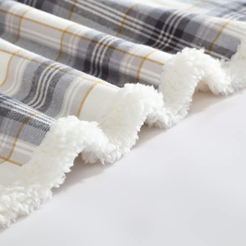 Eddie Bauer - Throw Blanket, Cotton Flannel Home Decor, All Season Reversible Sherpa Bedding (Edgewood Plaid Grey, Throw)