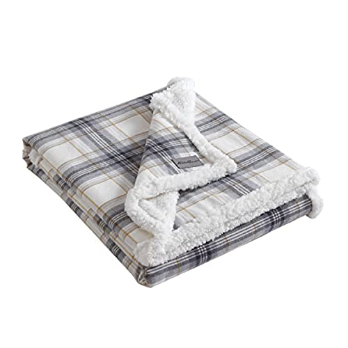 Eddie Bauer - Throw Blanket, Cotton Flannel Home Decor, All Season Reversible Sherpa Bedding (Edgewood Plaid Grey, Throw)