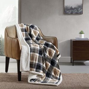 eddie bauer- throw blanket, reversible sherpa fleece bedding, home decor for all seasons (rugged plaid beige, throw)