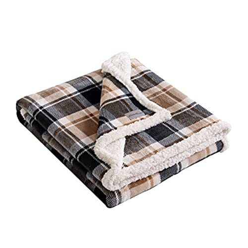 Eddie Bauer- Throw Blanket, Reversible Sherpa Fleece Bedding, Home Decor for All Seasons (Rugged Plaid Beige, Throw)