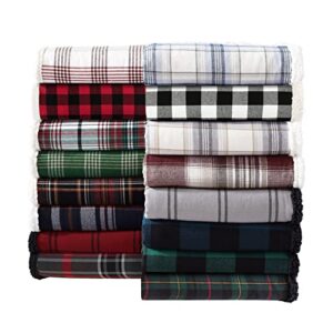 Eddie Bauer - Throw Blanket, Cotton Flannel Home Decor, All Season Reversible Sherpa Bedding (Montlake Plaid Red, Throw)