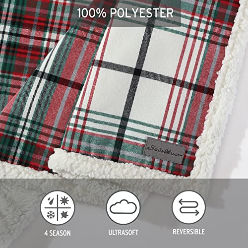 Eddie Bauer - Throw Blanket, Cotton Flannel Home Decor, All Season Reversible Sherpa Bedding (Montlake Plaid Red, Throw)