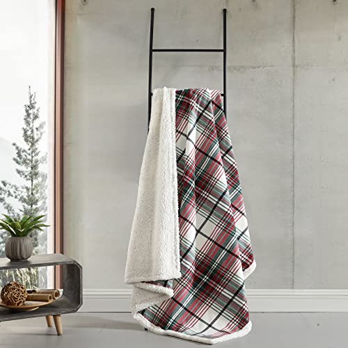 Eddie Bauer - Throw Blanket, Cotton Flannel Home Decor, All Season Reversible Sherpa Bedding (Montlake Plaid Red, Throw)