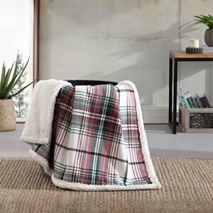 Eddie Bauer - Throw Blanket, Cotton Flannel Home Decor, All Season Reversible Sherpa Bedding (Montlake Plaid Red, Throw)