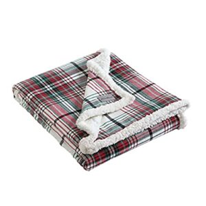 Eddie Bauer - Throw Blanket, Cotton Flannel Home Decor, All Season Reversible Sherpa Bedding (Montlake Plaid Red, Throw)