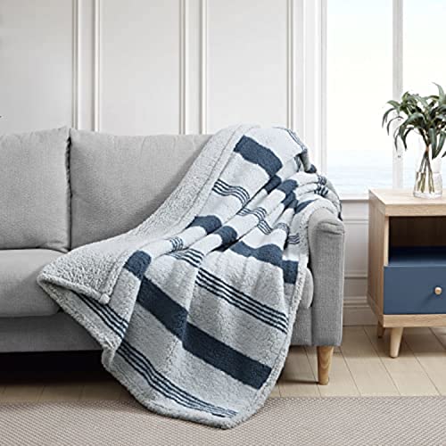 Nautica- Throw Blanket, Ultra Soft Plush Sherpa Home Décor, All Season Bedding (Saltmarsh Navy, 50 x 60)