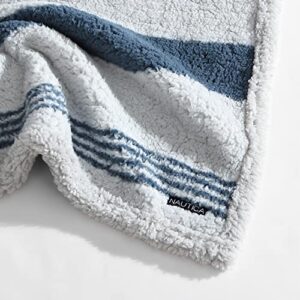 Nautica- Throw Blanket, Ultra Soft Plush Sherpa Home Décor, All Season Bedding (Saltmarsh Navy, 50 x 60)