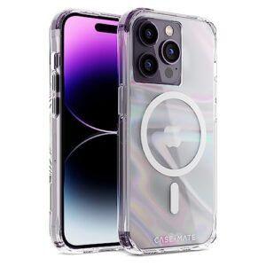 case-mate iphone 14 pro case - soap bubble [10ft drop protection] [compatible with magsafe] magnetic cover with iridescent swirl effect for iphone 14 pro 6.1", anti-scratch, shock absorbing
