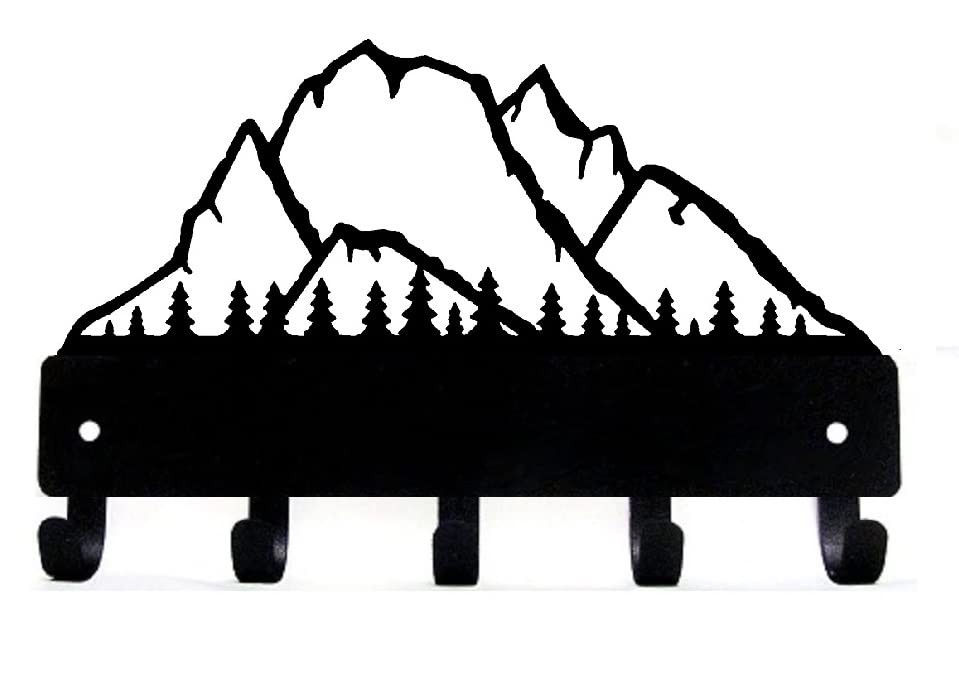 The Metal Peddler Mountain Landscape Key Rack Hanger - Small 6 inch Wide - Made in USA; Wall Mounted Hooks; Gift for Nature Lovers