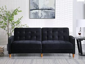 dhhu adjustable couch sleeper sectional, loveseat for living room, bedroom or office, modern velvet upholstered sofa bed, black color