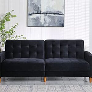 DHHU Adjustable Couch Sleeper Sectional, Loveseat for Living Room, Bedroom or Office, Modern Velvet Upholstered Sofa Bed, Black Color