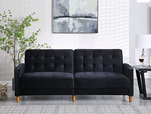 DHHU Adjustable Couch Sleeper Sectional, Loveseat for Living Room, Bedroom or Office, Modern Velvet Upholstered Sofa Bed, Black Color