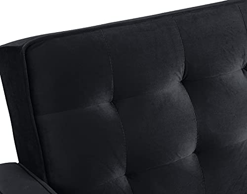 DHHU Adjustable Couch Sleeper Sectional, Loveseat for Living Room, Bedroom or Office, Modern Velvet Upholstered Sofa Bed, Black Color