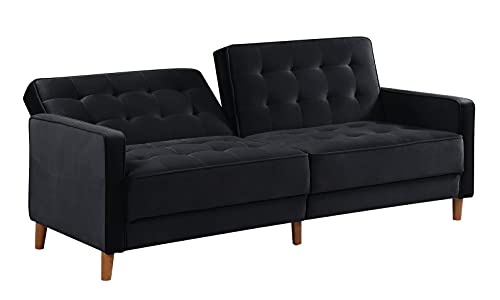 DHHU Adjustable Couch Sleeper Sectional, Loveseat for Living Room, Bedroom or Office, Modern Velvet Upholstered Sofa Bed, Black Color