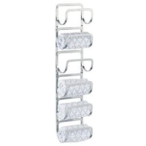 mdesign wall mount towel storage rack for bathroom - 6-tier hanging organizer - mounted shelf for multiple bath towels or rolled robes - wine bottle holder - steel metal - carson collection - chrome