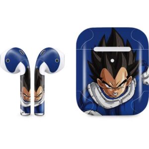 skinit decal audio skin compatible with apple airpods with wireless charging case - officially licensed dragon ball z vegeta saiyan armor design