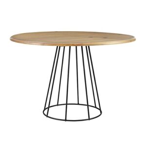 powell 47.25" round wood top with modern metal base monika dining table, natural and black