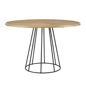 Powell 47.25" Round Wood Top with Modern Metal Base Monika Dining Table, Natural and Black