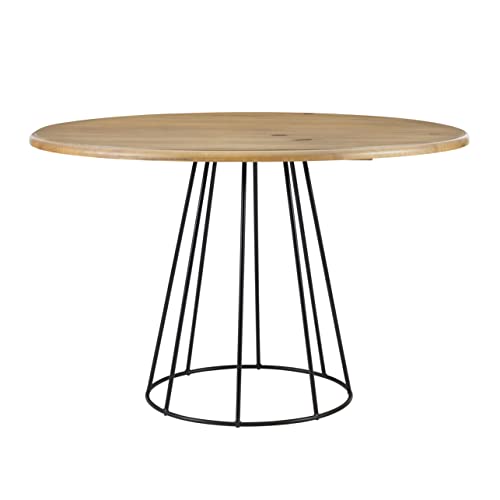 Powell 47.25" Round Wood Top with Modern Metal Base Monika Dining Table, Natural and Black