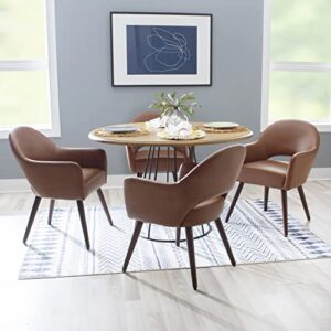 Powell 47.25" Round Wood Top with Modern Metal Base Monika Dining Table, Natural and Black