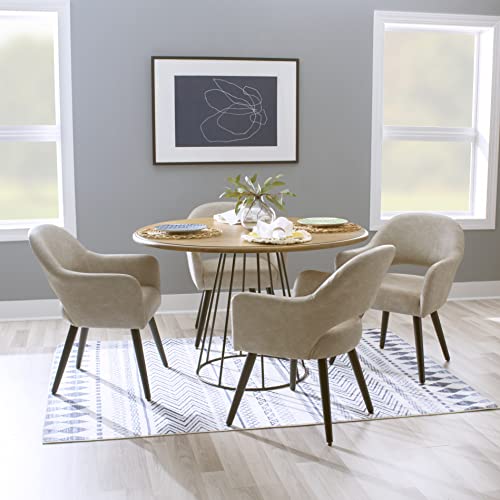 Powell 47.25" Round Wood Top with Modern Metal Base Monika Dining Table, Natural and Black