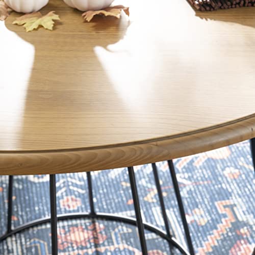 Powell 47.25" Round Wood Top with Modern Metal Base Monika Dining Table, Natural and Black