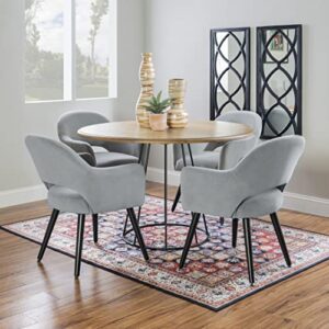 Powell 47.25" Round Wood Top with Modern Metal Base Monika Dining Table, Natural and Black