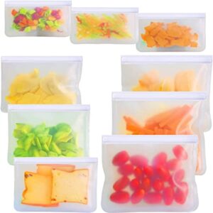 kitchen homeeco - 8 pack reusable silicone storage bags bpa free freezer safe leakproof plastic free, perfect for safe food storage, includes 2 small, 2 medium, 2 large & 2 x-large storage bags