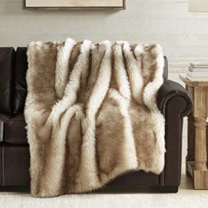 hyde lane faux fur throw blanket - ultra long pile, luxury fluffy fox golden with brown tipped blankets for home couch, fuzzy plush animal coat color throws for decoration, 50x60