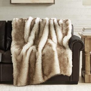 Hyde Lane Faux Fur Throw Blanket - Ultra Long Pile, Luxury Fluffy Fox Golden with Brown Tipped Blankets for Home Couch, Fuzzy Plush Animal Coat Color Throws for Decoration, 50x60